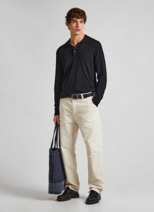 Pepe Jeans Relaxed Fit Bomull Trousers Långbyxor Herr Vita | 196805OLD