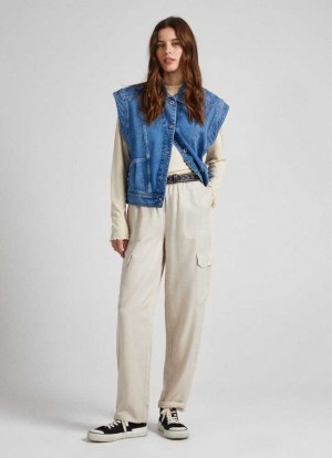 Pepe Jeans Relaxed Fit Cargo Pants Långbyxor Dam Vita | 198364MCK
