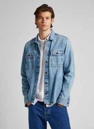 Pepe Jeans Relaxed Fit Denim Overshirt Denim Herr Blå | 638927UZI