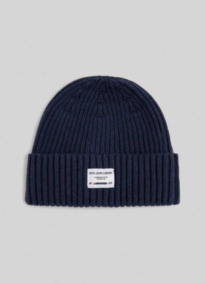 Pepe Jeans Räfflad Knit Hat Kepsar Herr Blå | 758419QMW