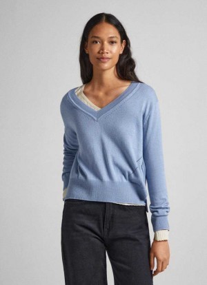 Pepe Jeans Räfflad Knit Jumpers Dam Grå Blå | 890715VUQ