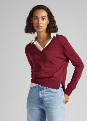 Pepe Jeans Räfflad Knit Stickat Dam Vinröda Röda | 825406RVM