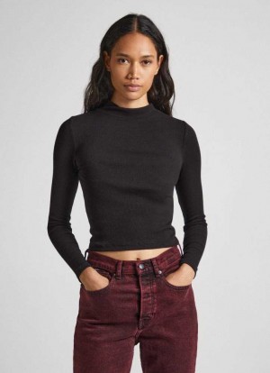 Pepe Jeans Räfflad Long-sleeve T-shirt T-shirt Dam Svarta | 249803MNV