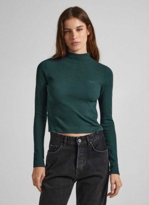 Pepe Jeans Räfflad Long-sleeve T-shirt T-shirt Dam Gröna | 198037CDK