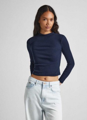 Pepe Jeans Räfflad Long-sleeve T-shirt T-shirt Dam Blå | 102387YVK
