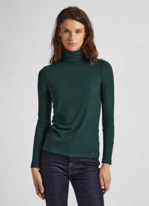Pepe Jeans Räfflad Turtleneck Long Sleeve T-shirt T-shirt Dam Gröna | 135628IFG