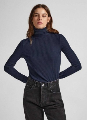 Pepe Jeans Räfflad Turtleneck Long Sleeve T-shirt T-shirt Dam Blå | 041587SGT