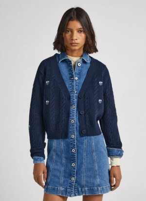 Pepe Jeans Rib Detail Cardigan Stickat Dam Blå | 632951QTG