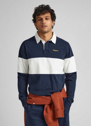Pepe Jeans Rugby Polo Shirt W/Embroidered Logo Piketröja Herr Blå | 428031QUE