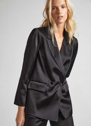 Pepe Jeans Satin Blazer Jacka Dam Svarta | 624095FZW