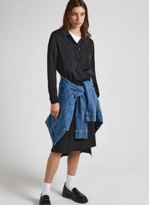 Pepe Jeans Satin Shirt Klänning Klänning Dam Svarta | 791840XHT