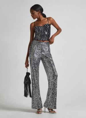 Pepe Jeans Sequin Trousers Långbyxor Dam Silver | 425386NSE
