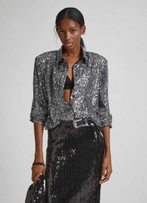 Pepe Jeans Shirt In Sequins Skjorta Dam Silver | 691307ZAU