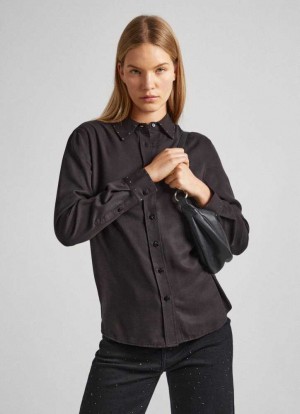 Pepe Jeans Shirt With Strass Detail Skjorta Dam Svarta | 084695SCH