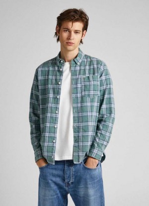 Pepe Jeans Slim Fit Check Shirt Skjorta Herr Gröna | 861954BGD