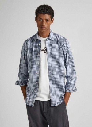 Pepe Jeans Slim Fit Checked Shirt Skjorta Herr Blå | 756084UNF