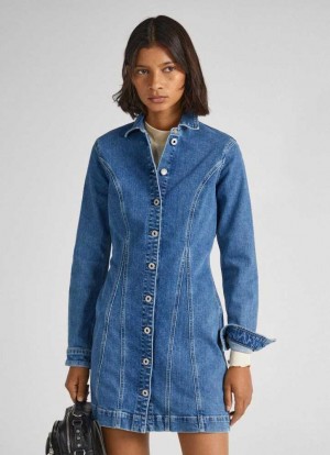 Pepe Jeans Slim Fit Denim Klänning Klänning Dam Blå | 207395PFY
