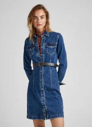 Pepe Jeans Slim Fit Denim Klänning Klänning Dam Blå | 873564VQP