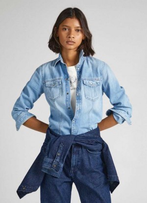Pepe Jeans Slim Fit Denim Shirt Denim Dam Blå | 245319GUZ