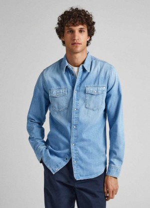 Pepe Jeans Slim Fit Denim Shirt Denim Herr Blå | 739148HYM