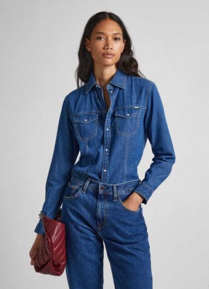 Pepe Jeans Slim Fit Denim Shirt Skjorta Dam Blå | 237160BZV