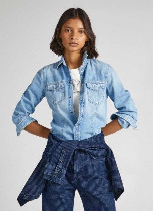 Pepe Jeans Slim Fit Denim Shirt Skjorta Dam Blå | 192367LTG