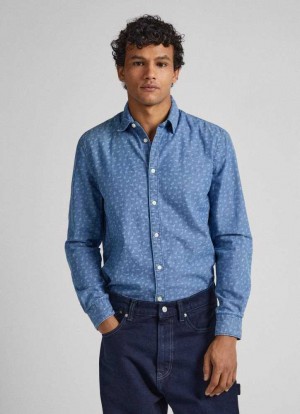 Pepe Jeans Slim Fit Paisley Print Shirt Skjorta Herr Blå | 572684BRF