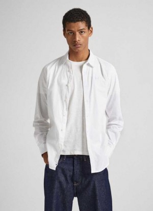 Pepe Jeans Slim Fit Poplin Shirt Skjorta Herr Vita | 193724GVU