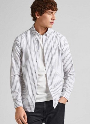 Pepe Jeans Slim Fit Randig Poplin Shirt Skjorta Herr Vita | 628951JWO