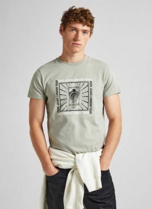 Pepe Jeans Slim Fit T-shirt With Music Print T-shirt Herr Gröna | 568017MWU