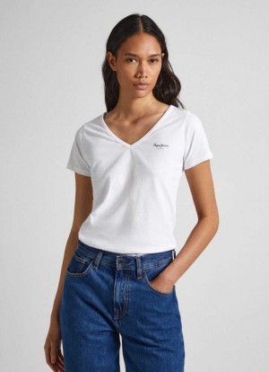 Pepe Jeans Slim Fit V-neck T-shirt T-shirt Dam Vita | 653014CEQ