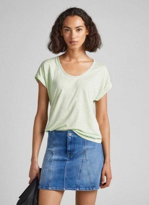 Pepe Jeans Spets Detail T-shirt T-shirt Dam Gröna | 985120KRA