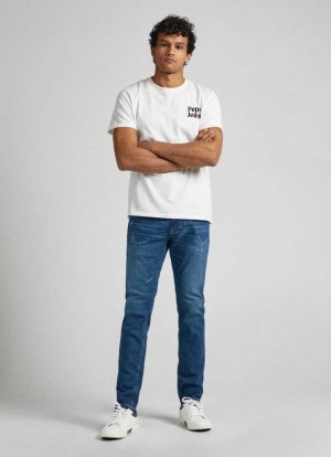 Pepe Jeans Stanley Fit Mid-rise Jeans Denim Herr Blå | 154906WAC