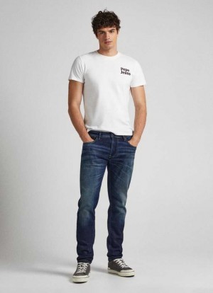 Pepe Jeans Stanley Fit Mid-rise Jeans Slim Jeans Herr Blå | 387602PIH
