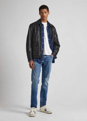 Pepe Jeans Stanley Fit Mid-rise Jeans Slim Jeans Herr Blå | 294631XPJ