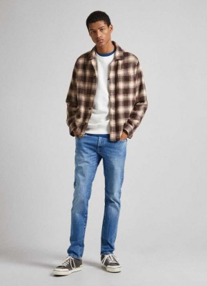 Pepe Jeans Stanley Fit Mid-rise Jeans Slim Jeans Herr Blå | 230169XVC