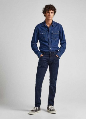 Pepe Jeans Stanley Regular Fit Mid-rise Jeans Denim Herr Blå | 806279LCR
