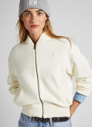 Pepe Jeans Stickad Bomber Jacket Jumpers Dam Vita | 763094QKZ