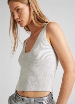 Pepe Jeans Stickad Top With V-neckline Stickat Dam Silver | 451328IFZ