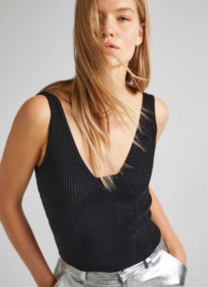 Pepe Jeans Stickad Top With V-neckline Stickat Dam Svarta | 271453VBJ