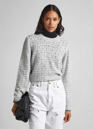 Pepe Jeans Strass Detail Knit Stickat Dam Ljusgrå | 354027PAX