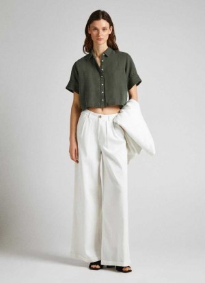 Pepe Jeans Stretch Twill Palazzo Trousers Långbyxor Dam Vita | 420816UWZ