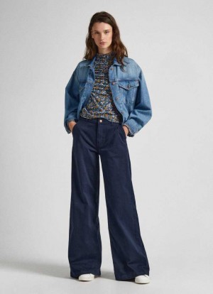 Pepe Jeans Stretch Twill Palazzo Trousers Långbyxor Dam Blå | 783615YDX