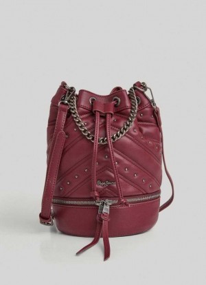 Pepe Jeans Studded Bucket Bag Väskor & Ryggsäck Dam Vinröda Röda | 325180GIO