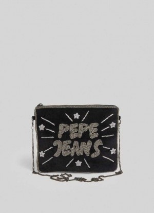 Pepe Jeans Studded Logo Pochette Väskor & Ryggsäck Dam Svarta | 210589UWG