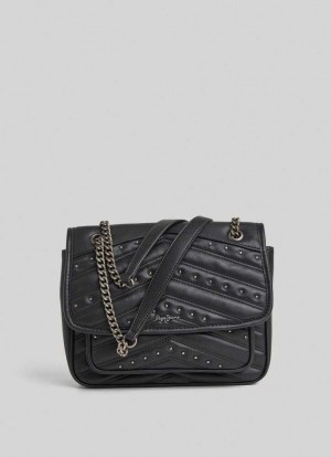 Pepe Jeans Studded Shoulder Bag Väskor & Ryggsäck Dam Svarta | 635482EJW