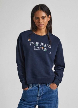 Pepe Jeans Sweatshirt W/ Embroidered Logo Tröjor Dam Blå | 139024DZQ