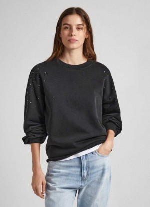 Pepe Jeans Sweatshirt W/ Gemstone Beading Tröjor Dam Svarta | 123850HQL