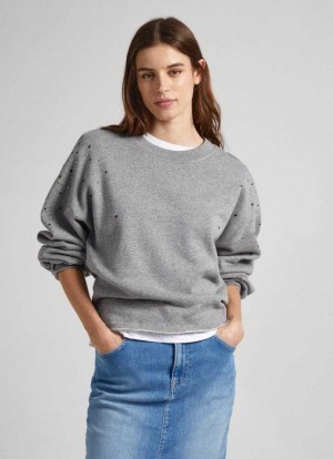 Pepe Jeans Sweatshirt W/ Gemstone Beading Tröjor Dam Grå | 904681PXV