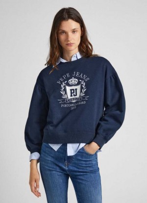 Pepe Jeans Sweatshirt W/ Printed Logo Tröjor Dam Blå | 471086IFR